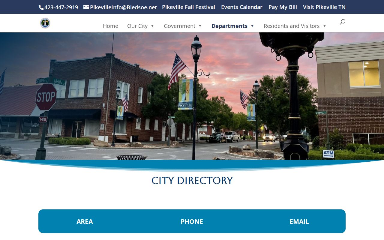 Pikeville City Hall directory with police and Municipal Court contacts