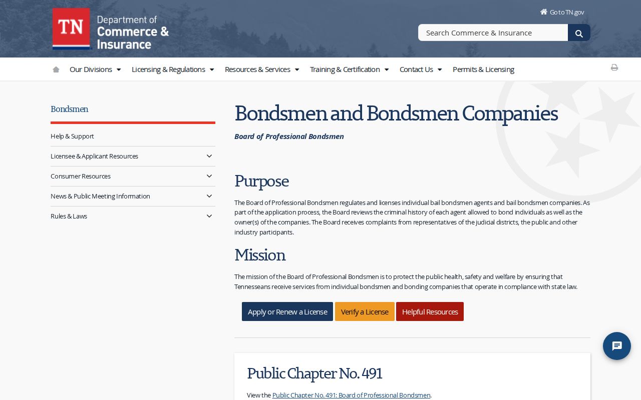 Tennessee Board of Professional Bondsmen official information