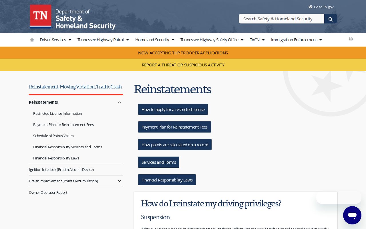 Tennessee Department of Safety reinstatement information