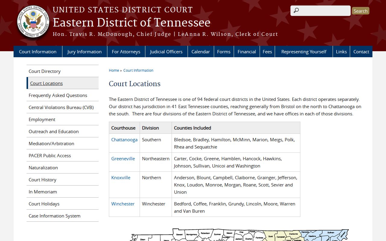 Eastern District of Tennessee Chattanooga division jurisdiction information