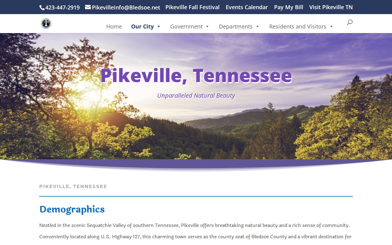 Pikeville city profile identifying it as Bledsoe County's county seat