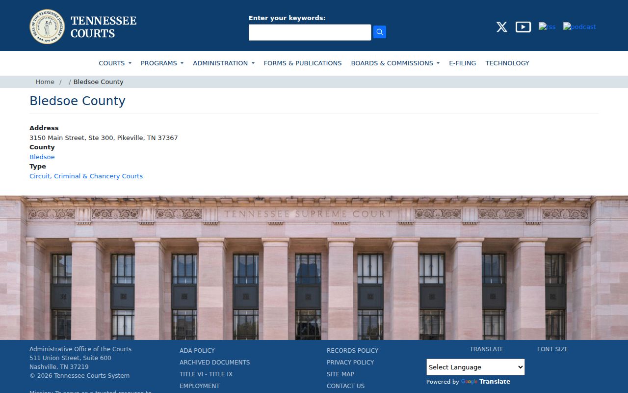 Tennessee Courts directory entry for Bledsoe County courts